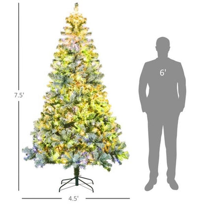 7.5 ft Snow-Flocked Pre-Lit Christmas Tree with LED Lights – Realistic Holiday Decor for Home & Office, Christmas 2024