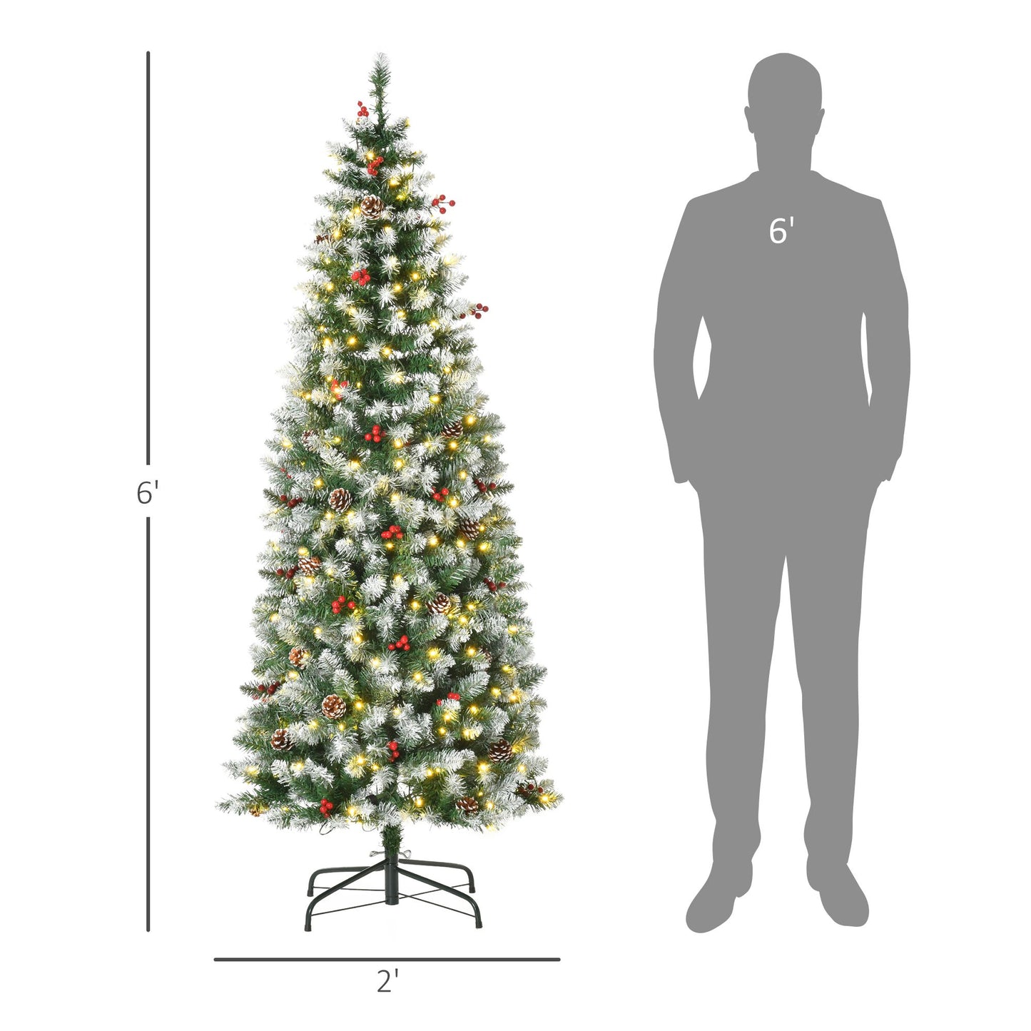 6ft Pre-Lit Snow-Flocked Christmas Tree with Realistic Branches, 618 Tips & 300 LED Lights for Festive Holiday Decor 2024