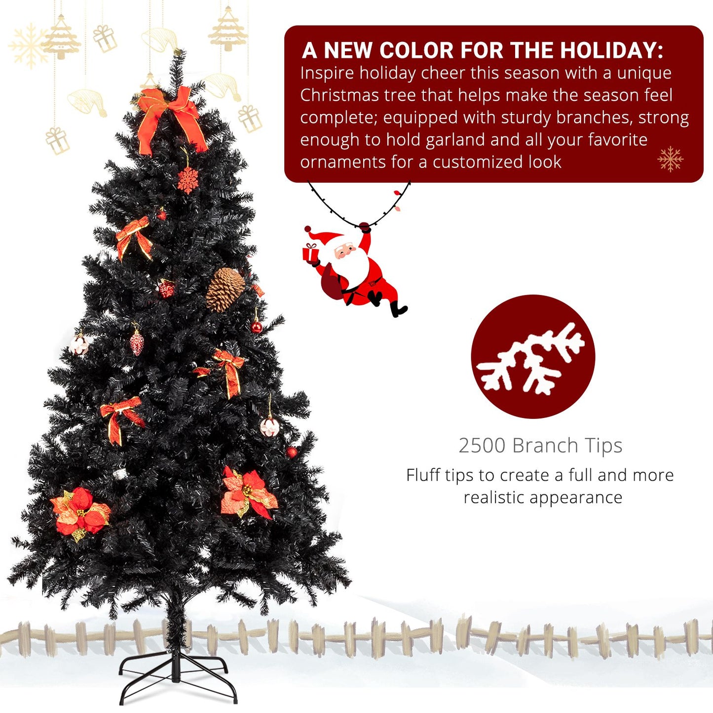 7.5 ft Black Tie Christmas Tree – 2500 Branches, Perfect Holiday Decor for Festive Celebrations 2024