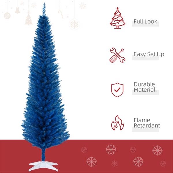 7 ft Slim Pencil Blue Christmas Tree – Lush 499 Tips, Perfect Holiday Decor for Christmas 2024