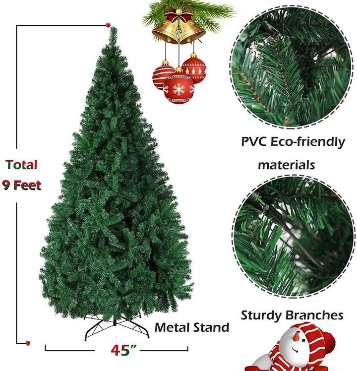 9 ft Full Christmas Pine Tree – Realistic PVC Design with Metal Stand, Perfect Holiday Decor for Home & Office 2024