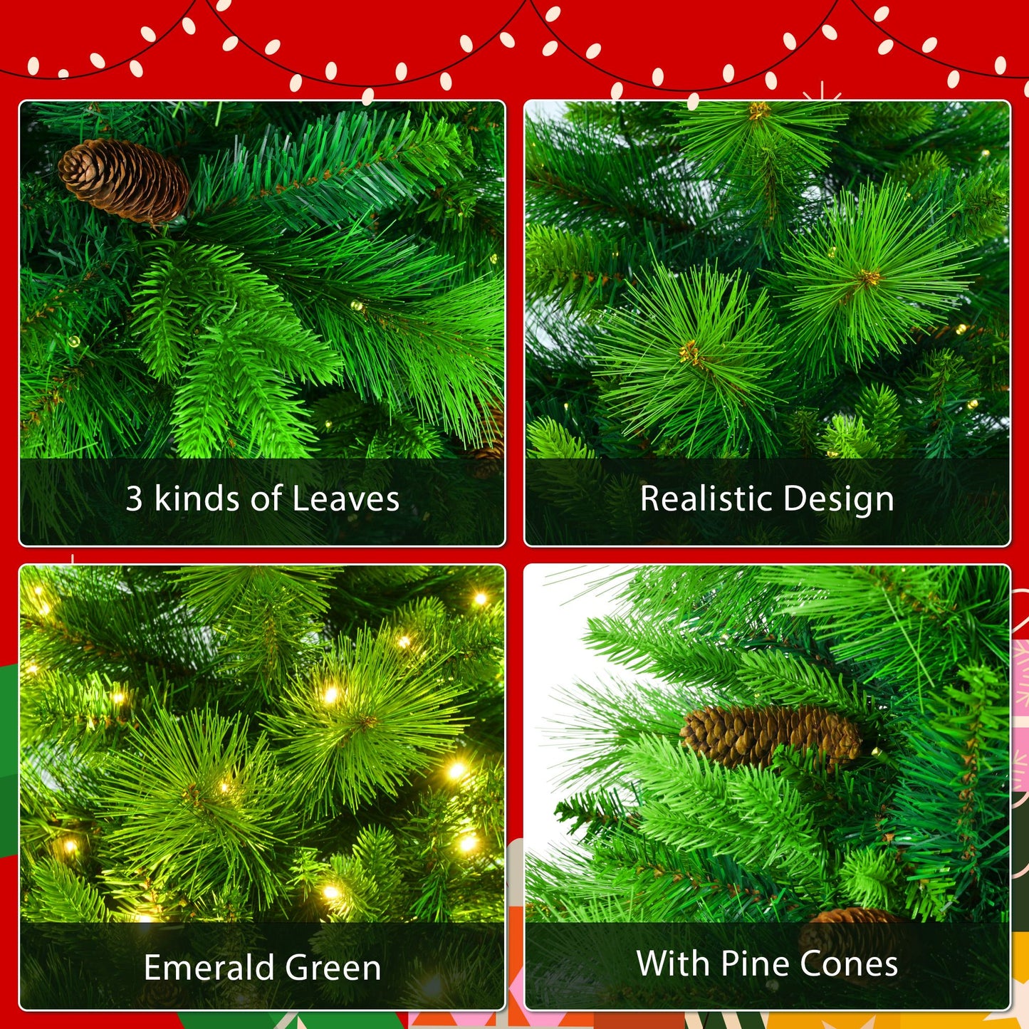 6FT Pre-Lit Artificial Pine Christmas Tree Set with Garland & Wreath – Festive Holiday Decor with Pine Cones for Home & Office 2024