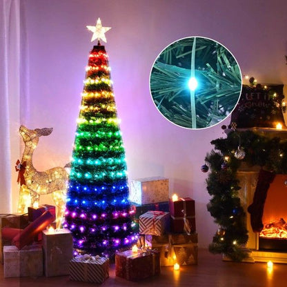 6 ft Pre-Lit Colorful Christmas Tree with RGB LED Lights & Star Finial – Festive Holiday Decor for Home & Office 2024