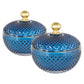 Vintage Blue & Gold Glass Candy Jars Set of 2 – Diamond-Cut Design for Tabletop & Dresser, Christmas Decor 2024