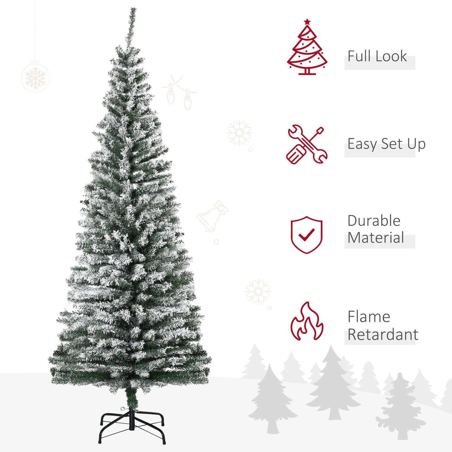 6' Slim Snow-Flocked Artificial Christmas Tree – Realistic Look with 492 Branch Tips for Holiday Decor 2024