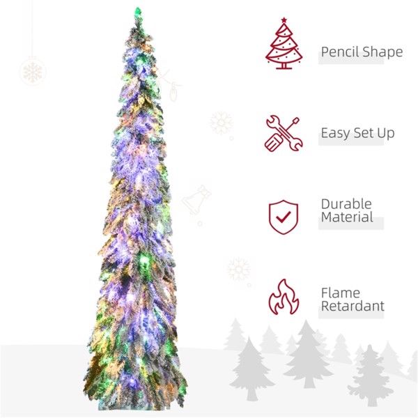 7 ft Slim Snow-Flocked Christmas Tree – Pre-Lit with 350 LED Lights, Ideal Holiday Decor for Small Spaces 2024