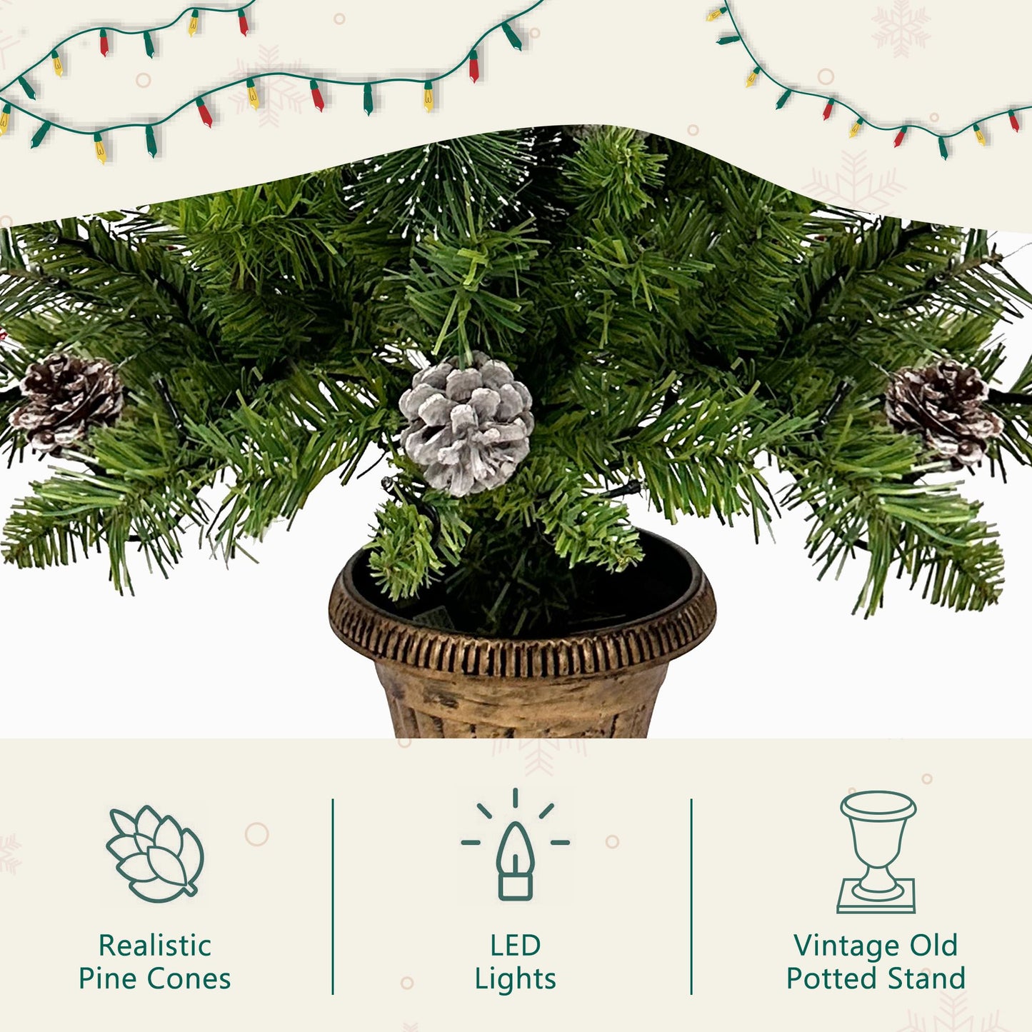 4-Piece Pre-Lit Christmas Tree Set with LED Lights - Realistic 3FT Entrance Trees, Garland & Wreath for Holiday Decor 2024