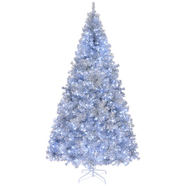 8 FT Pre-Lit Silver Christmas Tree – Lifelike Pine with 550 LED Lights & Remote Control, Perfect Holiday Decor for Home & Office 2024