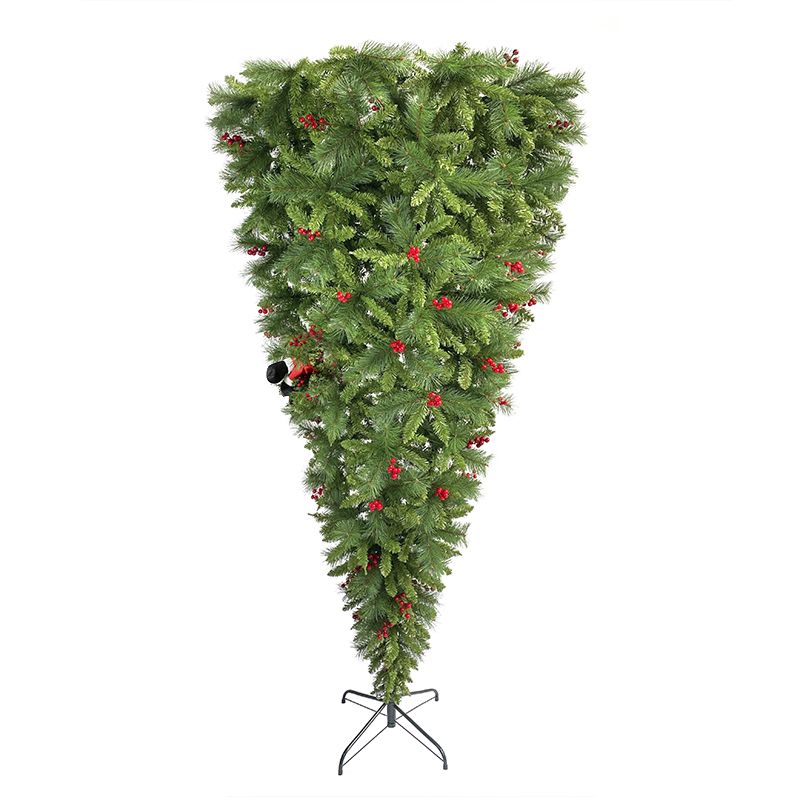 7.5 ft Unique Upside Down Christmas Tree with Santa's Legs and Artificial Berries – Festive Holiday Decor for 2024