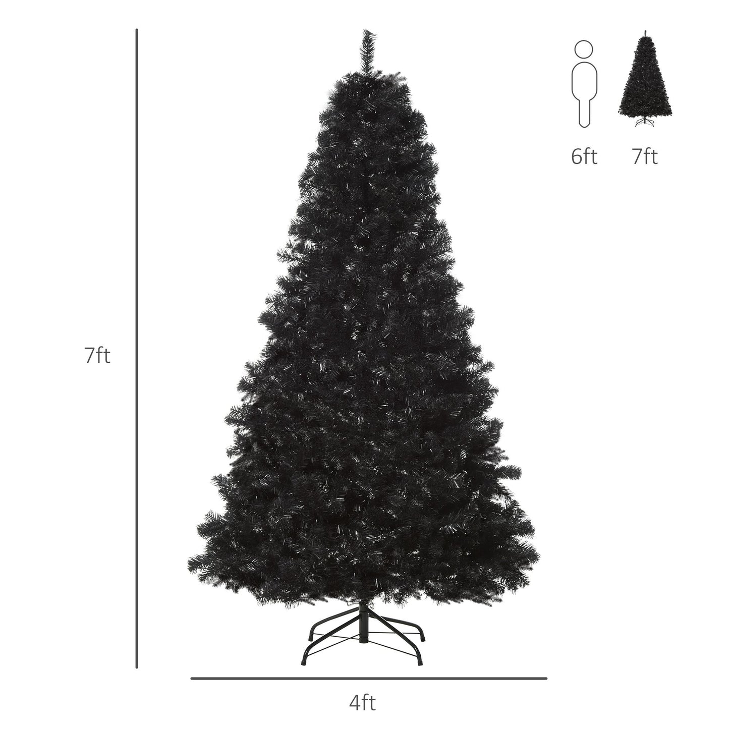 7ft Black Artificial Christmas Tree Unlit Douglas Fir with 1346 Realistic Tips - Unique Halloween and Holiday Decor for 2024