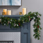 Set of 2 Frosted Christmas Garlands with Pine Cones, Red Berries, and 50 LED Lights with Timer - Battery Operated, 200 Tips