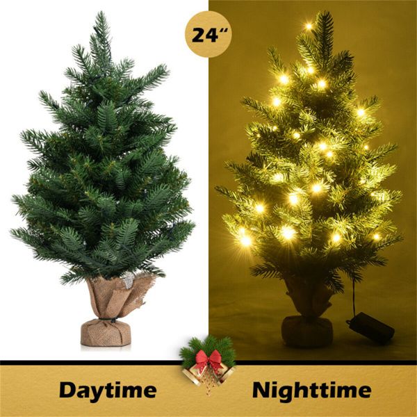 24-Inch Pre-Lit LED Christmas Tree – Mini Tabletop Holiday Decor with Timer Function, Perfect for Home & Office Christmas 2024