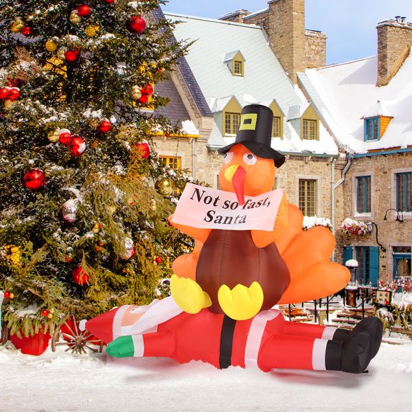 Funny 4.9 FT Inflatable Turkey on Santa Claus – LED Lit Outdoor Decoration for Lawn & Garden, Christmas 2024