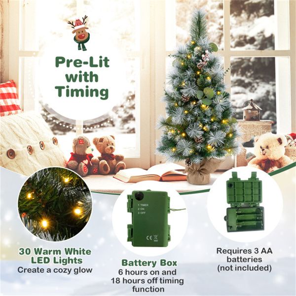 3 FT Pre-Lit Mini Artificial Christmas Tree with Pine Cones and Warm LED Lights - Perfect Holiday Decor for Small Spaces 2024