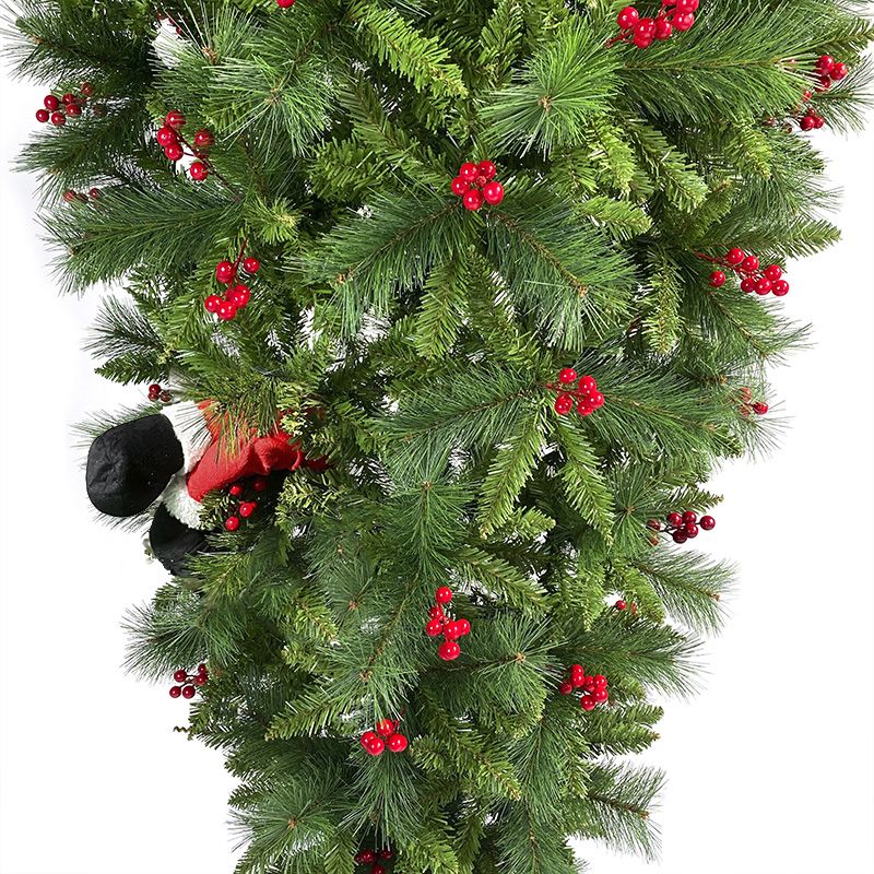 7.5 ft Unique Upside Down Christmas Tree with Santa's Legs and Artificial Berries – Festive Holiday Decor for 2024