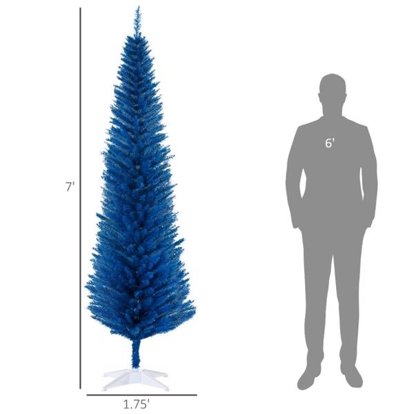 7 ft Slim Pencil Blue Christmas Tree – Lush 499 Tips, Perfect Holiday Decor for Christmas 2024