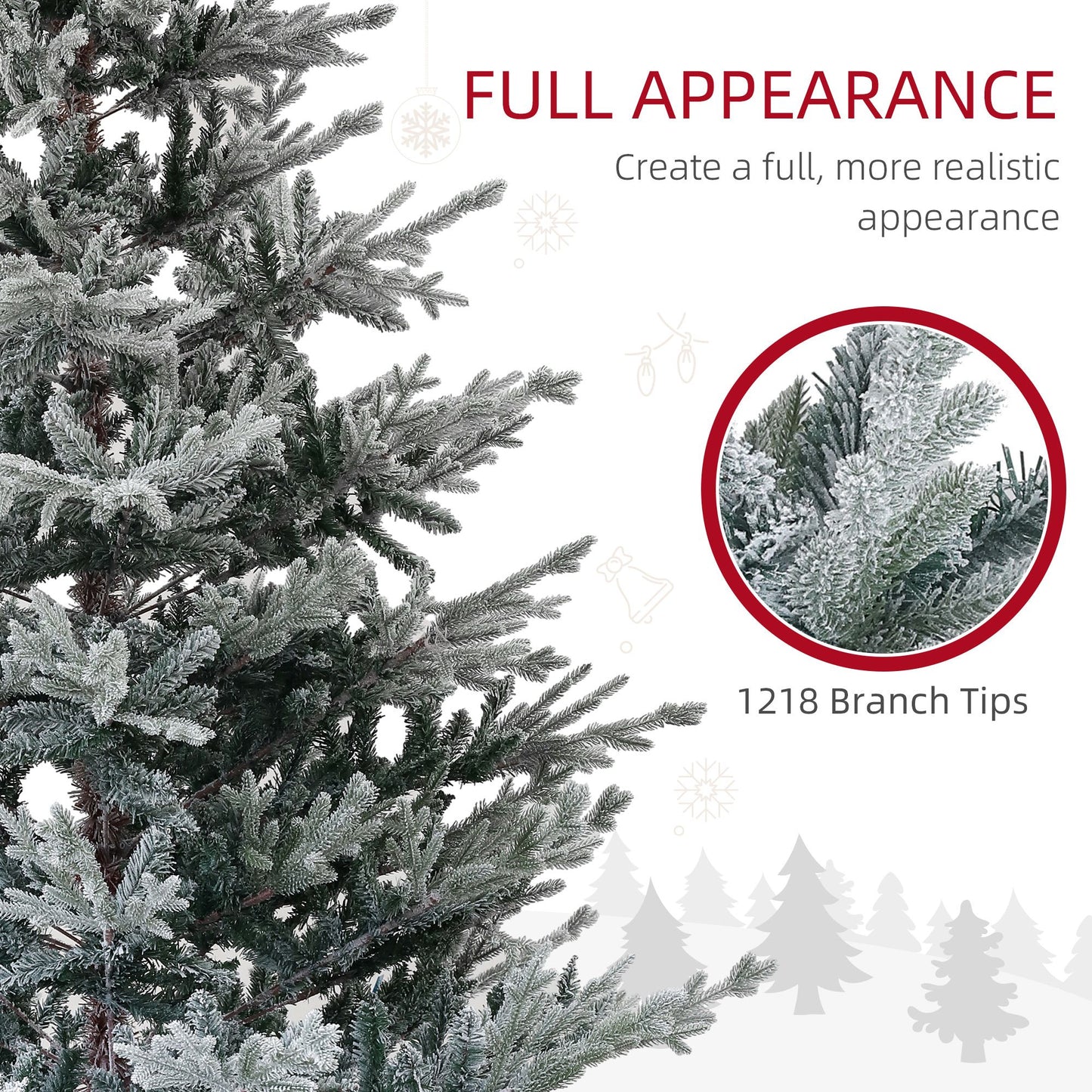 7.5 ft Snow-Flocked Nordic Pine Artificial Christmas Tree with 1218 Tips – Easy Assembly Hinged Design for Home & Office Holiday Decor 2024