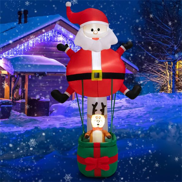 8ft Inflatable Santa Claus with Reindeer – LED Lit Festive Decor for Outdoor Display, Christmas 2024