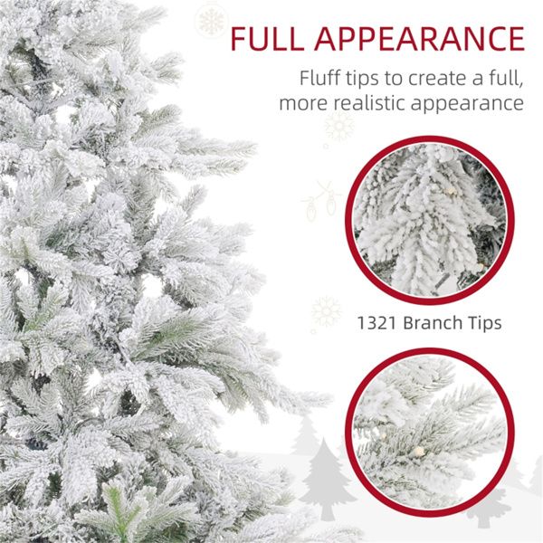 6ft Snow-Flocked Pre-Lit Christmas Tree with Warm White LED Lights – Realistic Holiday Decor for Home 2024