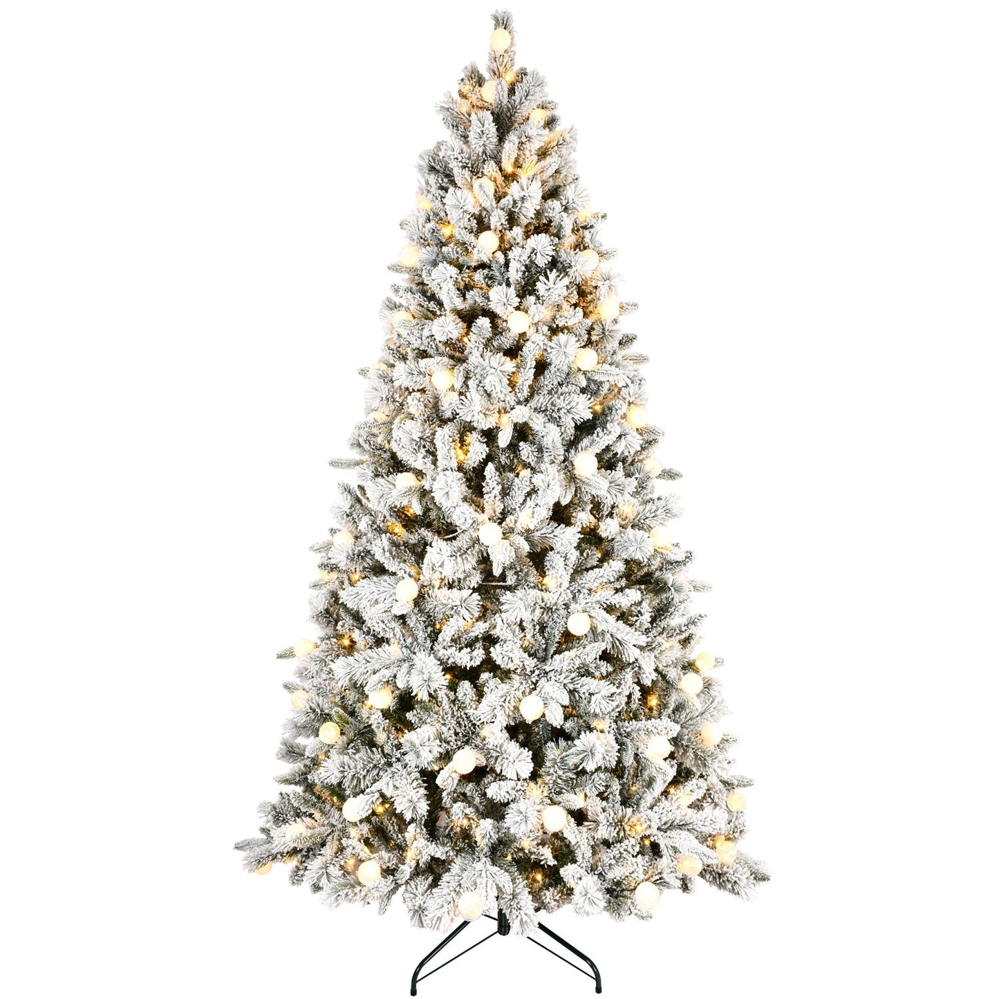 8ft Pre-Lit Christmas Tree – Flocked PE/PVC Design with 470 LED Lights, Ideal Holiday Decor for Home & Office Christmas 2024