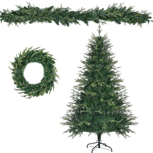 6 ft Pre-Lit Aspen Fir Christmas Tree Set with Wreath & Garland – 380 Multi-Color LED Lights, 11 Modes, Perfect Holiday Decor for 2024