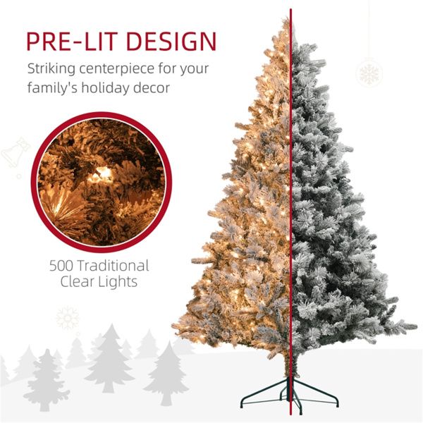 7.5 ft Snow-Flocked Pre-Lit Christmas Tree with Warm White Lights – Ideal Holiday Decor for Home & Office Christmas 2024