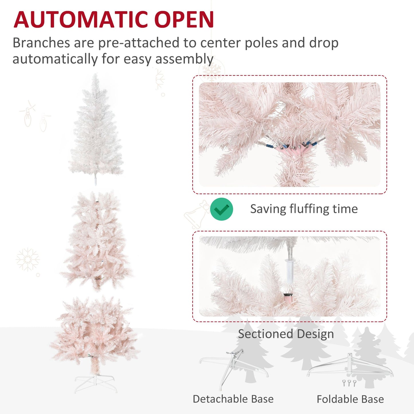 6 ft Slim Pink and White Unlit Pencil Fir Christmas Tree – Realistic Branches, Perfect for Small Spaces, Holiday Decor 2024