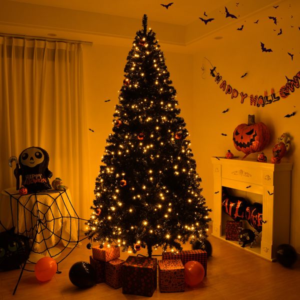 8 FT Pre-Lit Black Christmas Tree – Realistic Pine Design with 550 LED Lights and Remote Control, Perfect Holiday Decor for Home & Office 2024