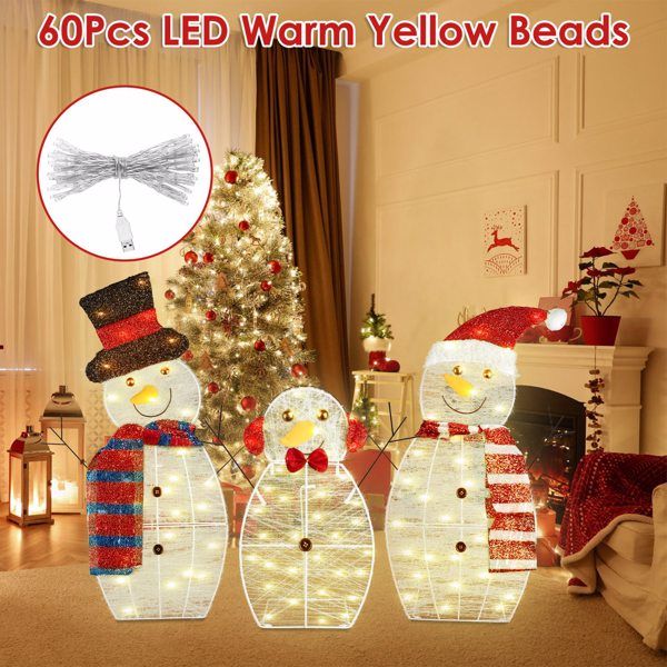 3-Piece 30-inch LED Lit Snowman Family Decorations – Adorable 2D Outdoor Winter Wonderland Decor, Perfect for Lawn & Holiday Cheer 2024