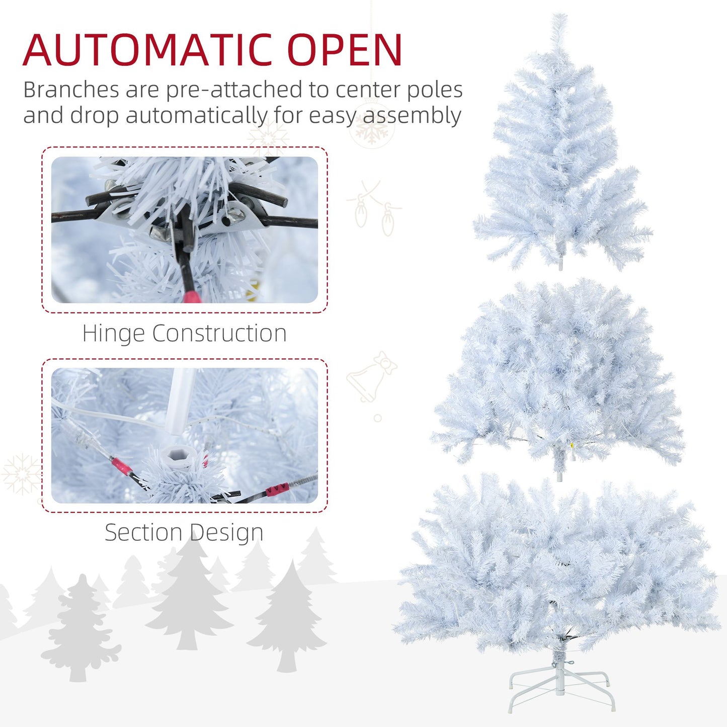 6 ft Pre-Lit White Christmas Tree – 220 Warm LED Lights with Auto Open Design, Perfect Holiday Decor for Christmas 2024