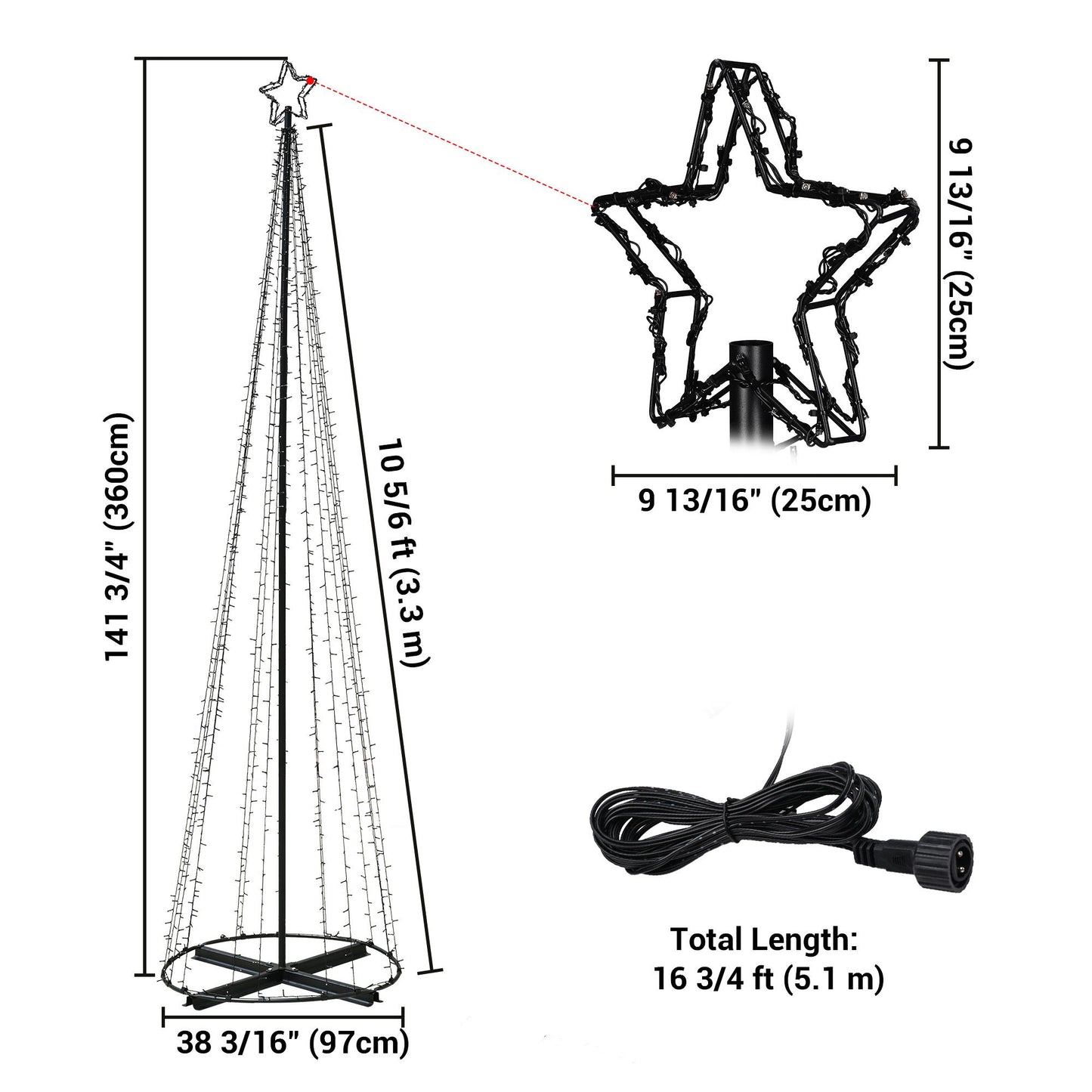 12 Ft Solar-Powered LED Christmas Cone Tree Light – Multi-Color Display with 1120 LEDs, Perfect for Festive Outdoor Decor 2024