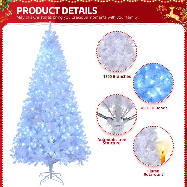 8 FT Pre-Lit White Pine Christmas Tree – Lush with 1500 Branch Tips and 500 LED Lights, Perfect Holiday Decor for Home or Office Christmas 2024