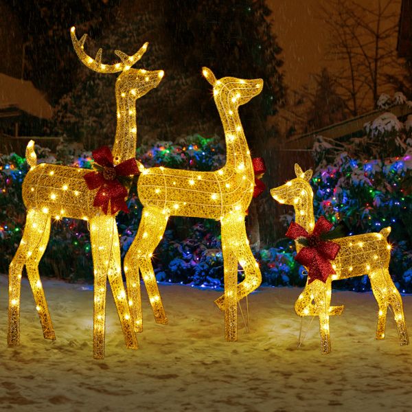 Pre-Lit 3-Piece Lighted Christmas Reindeer Family Set – Weatherproof 2D Outdoor Decor with 200 Warm White LEDs, Holiday Cheer for Christmas 2024