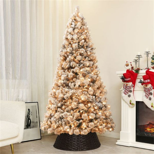 9 ft Snow-Flocked Artificial Christmas Tree with Warm White Lights - Realistic Holiday Decor for Home 2024