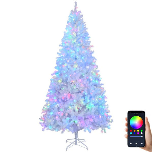 8 FT White Pre-Lit Christmas Tree with 500 RGB Lights – APP Controlled Holiday Decor for Home, Office & Parties 2024