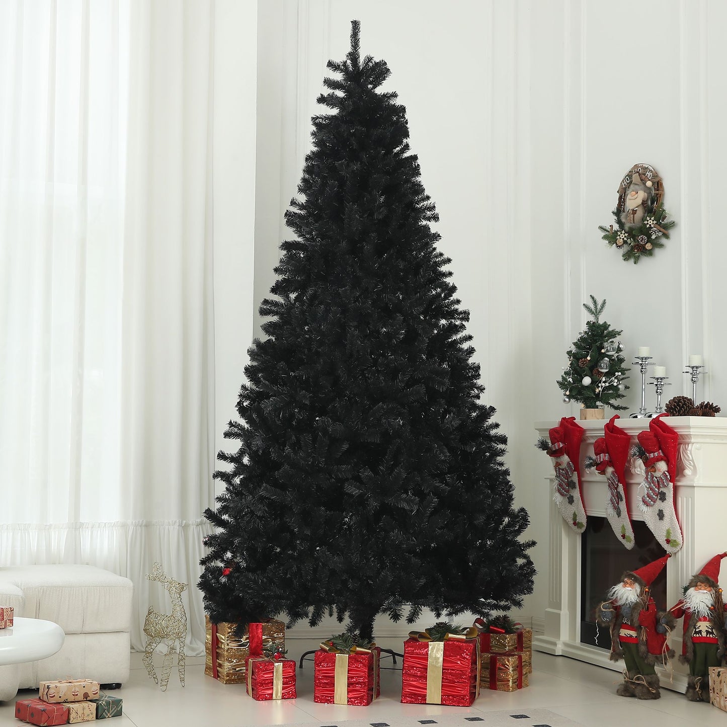 9ft Unlit Black Christmas Tree – 2132 Branch Tips, Auto Open Design, Steel Base for Home & Office Holiday Decor 2024