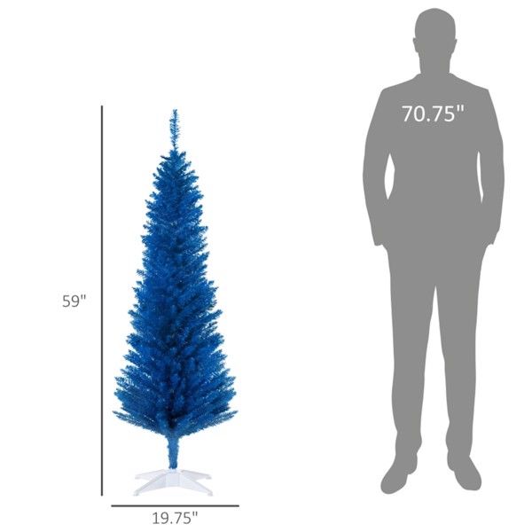 5 ft Slim Pencil Blue Christmas Tree - 294 Branches for a Lush Look, Ideal Holiday Decor for Christmas 2024