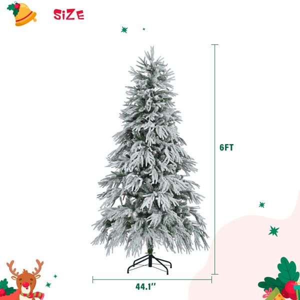 6FT Pre-Lit Snow-Flocked Christmas Tree with Colorful LED Lights – 790 Branch Tips, Perfect Holiday Decor for Home & Office 2024