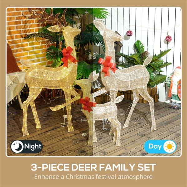 3-Piece Inflatable Reindeer Family Set – LED Lit with Red Bows, Outdoor Safe for Festive Display, Christmas Decor 2024