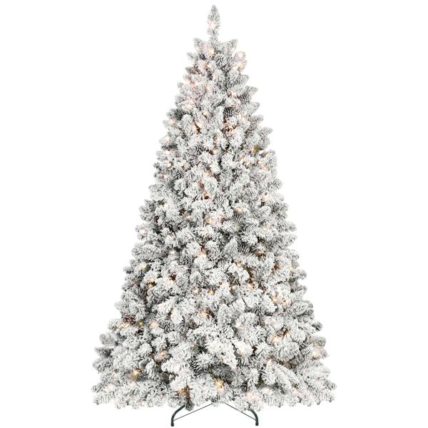 7.5 ft Pre-Lit Snow-Flocked Christmas Tree with Pine Cones – Easy Assembly with Metal Base, Perfect Holiday Decor for Home & Outdoor 2024