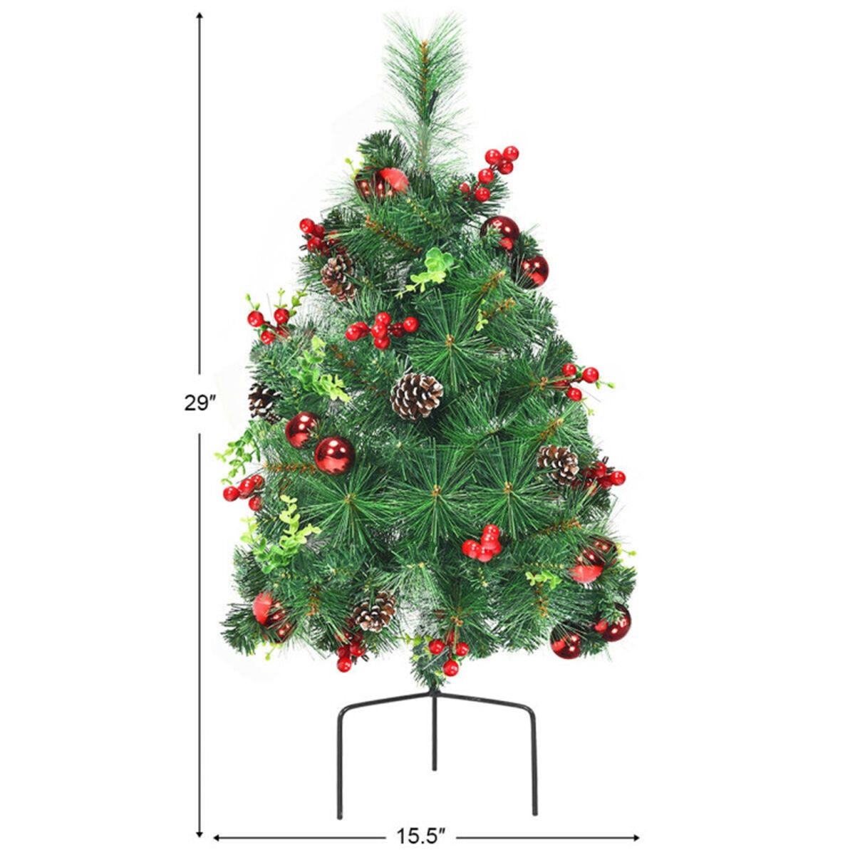 2 ft Pre-Lit Mini Christmas Trees with LED Lights – Realistic Pine Decor with Pinecones & Red Balls, Perfect for Holiday 2024