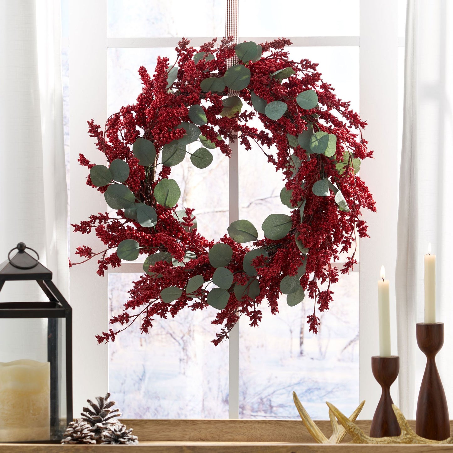 29" Lightweight Eucalyptus & Berry Wreath – Festive Holiday Decor for Front Door, Christmas 2024