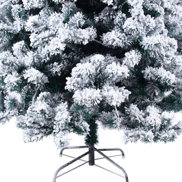 6ft Snow-Flocked Christmas Tree with 1202 Branches and Tied Lights – Perfect Holiday Decor for Christmas 2024