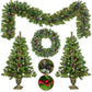 4 ft Pre-Lit Artificial Christmas Tree Set with Wreath, Garland & Entrance Trees - LED Lights for Festive Home Decor 2024