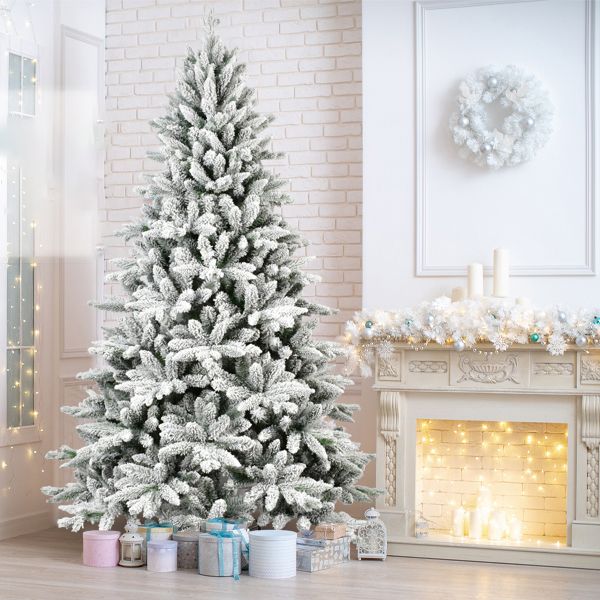 6FT Snow-Flocked PE&PVC Christmas Tree – Realistic Holiday Decor for Home & Office, Perfect for Christmas 2024