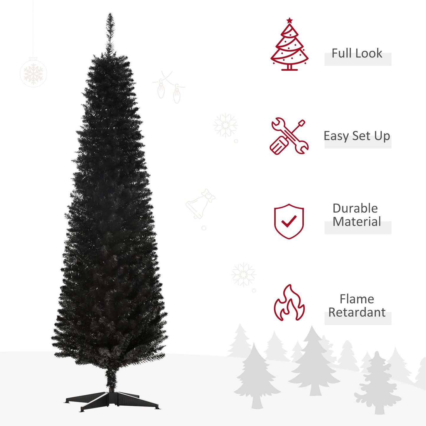 6' Slim Black Pencil Christmas Tree - 390 Realistic Branch Tips, Ideal for Holiday Decor 2024