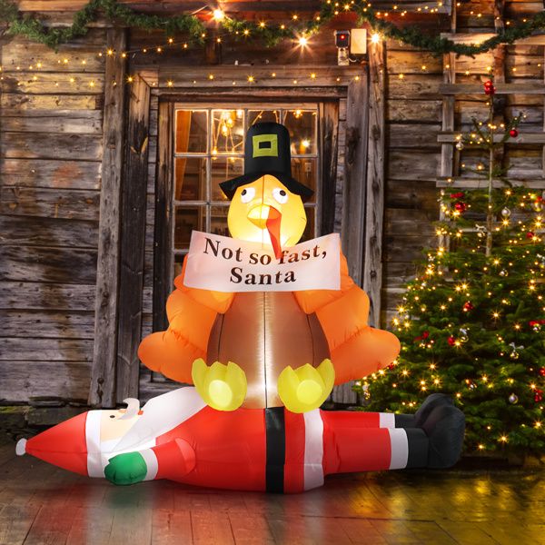 Funny 4.9 FT Inflatable Turkey on Santa Claus – LED Lit Outdoor Decoration for Lawn & Garden, Christmas 2024