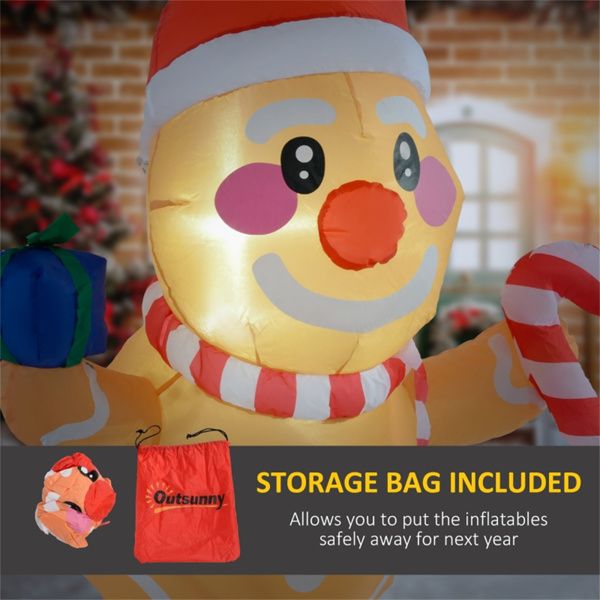 Inflatable Gingerbread Man Christmas Decor – 41.3" LED Lit with Gift Box & Candy Cane, Outdoor Safe, Holiday Decor 2024