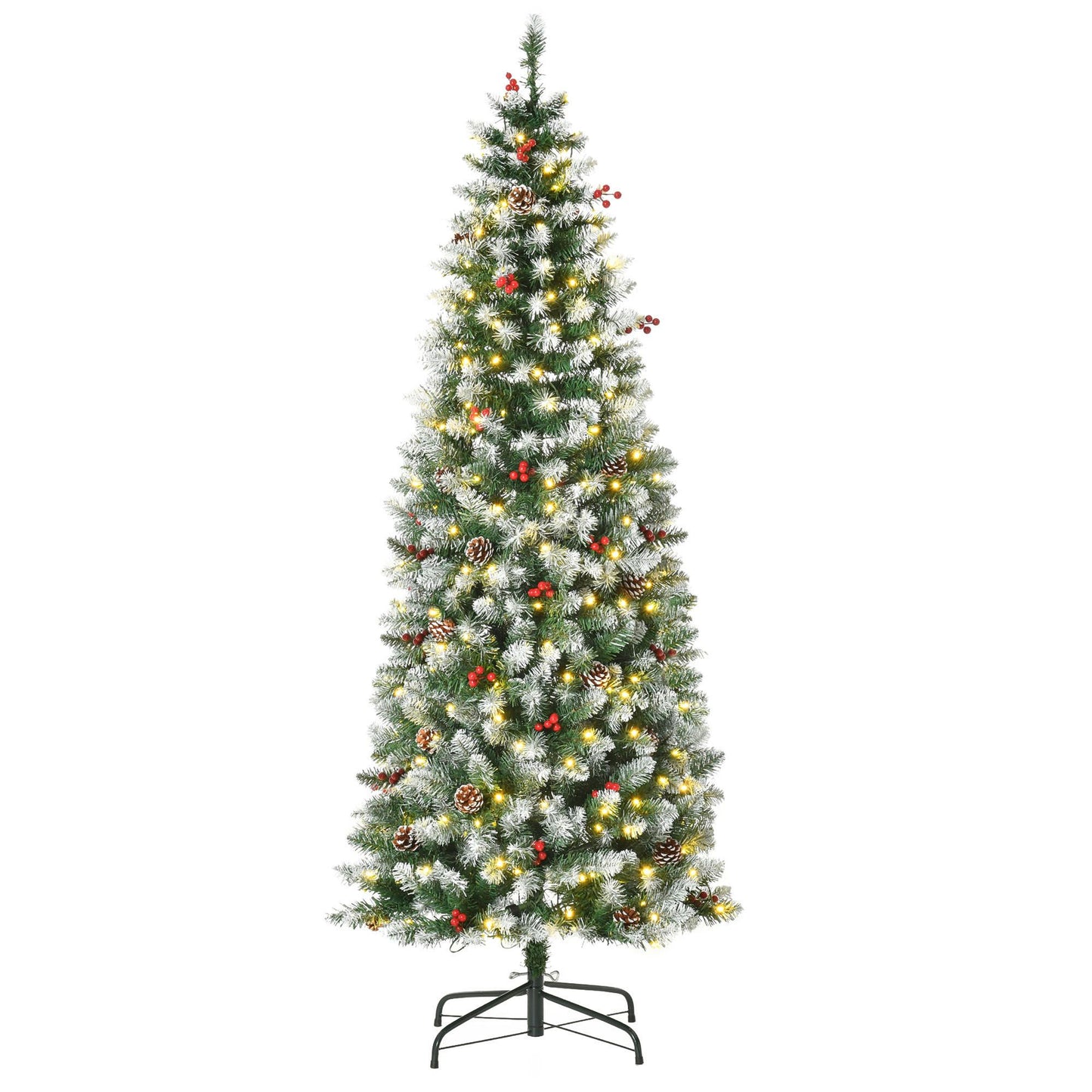 6ft Pre-Lit Snow-Flocked Christmas Tree with Realistic Branches, 618 Tips & 300 LED Lights for Festive Holiday Decor 2024