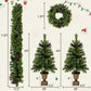 4-Piece Pre-Lit Christmas Tree Set with Garland, Wreath, and Entrance Trees – Realistic Holiday Decor with LED Lights for Festive Atmosphere 2024